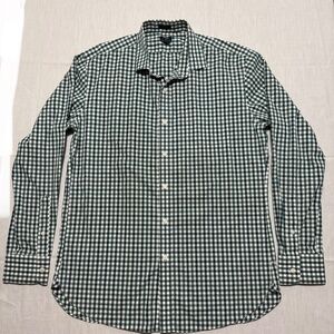 green and white checkered mens long sleeve polo size large brand J. Crew